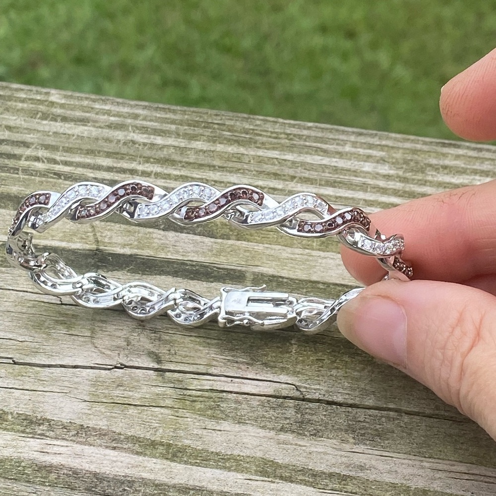Danbury Mint Sterling Silver bracelet w/ mocha & clear simulated diamonds - Picture 6 of 16